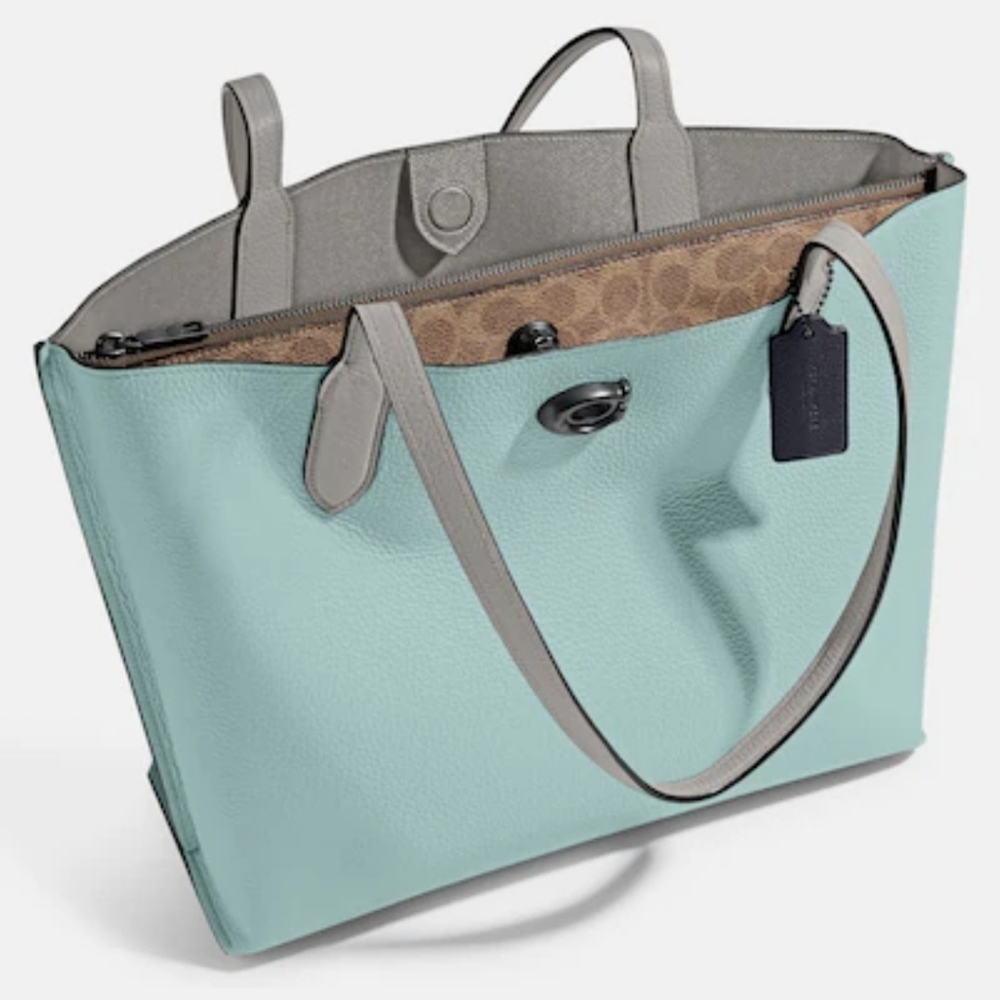 Coach Willow Tote Aqua & Gray